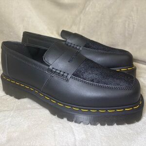 NWT Dr. Martens Black Penton Genuine Leather Calf Hair Platform Loafers